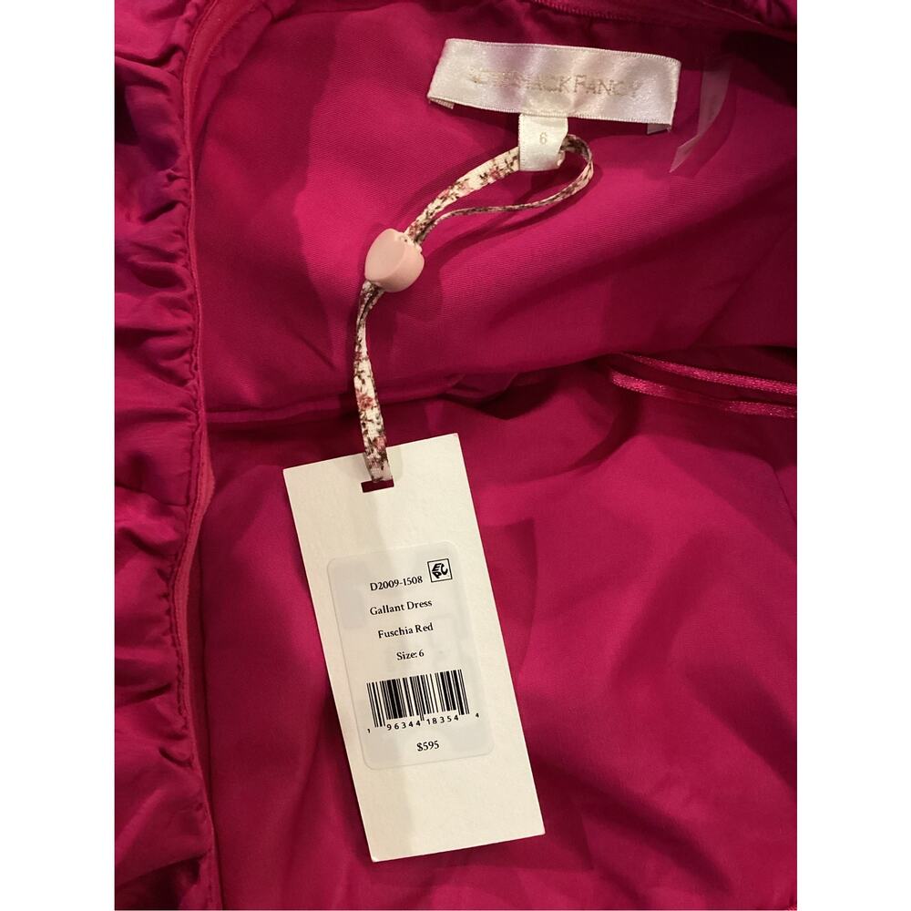 Love Shack Fancy Gallant bow Strapless Tiered Taffeta fuschia red Mini dress 6 - Picture 5 of 8